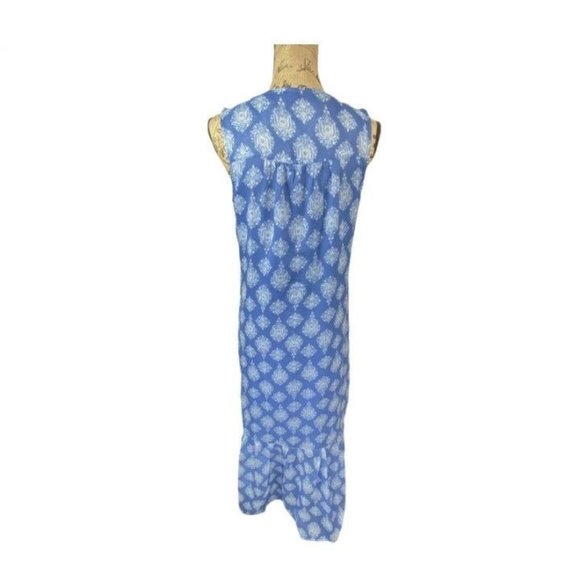 Lucky Brand Blue Ikat Maxi Dress Small Sleeveless Ruffle Bottom Buttons - Picture 10 of 12